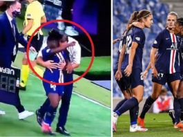 بعد أن لمس جسد لاعبته بطريقة “مريبة”.. مدرب سان جيرمان يشعل حربا على مواقع التواصل (فيديو)