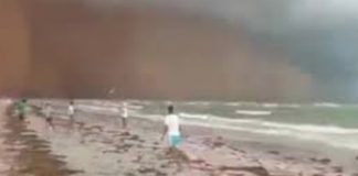 عاصفة رملية ضخمة تضرب شاطئ المطوية بقابس(فيديو)