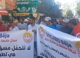 عمال شركة مقاطع بن صخرية يغلقون الطريق بين باجة وجندوبة