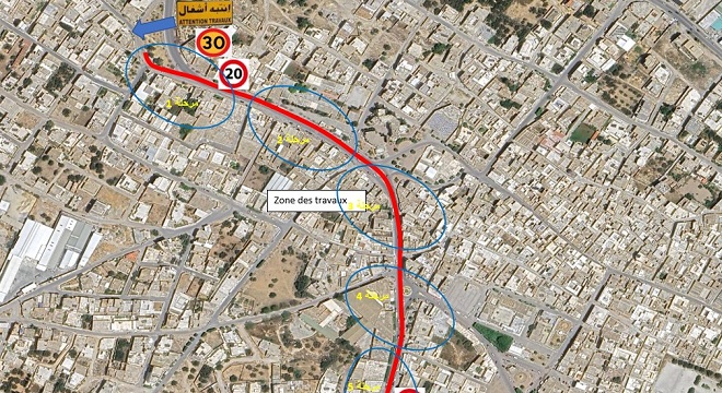 تحويل وقتي لحركة المرور بالطريق الجهوية رقم 181 من النقطة الكيلومترية 000+700 إلى 01+700 على مستوى مدينة قصيبة المديوني